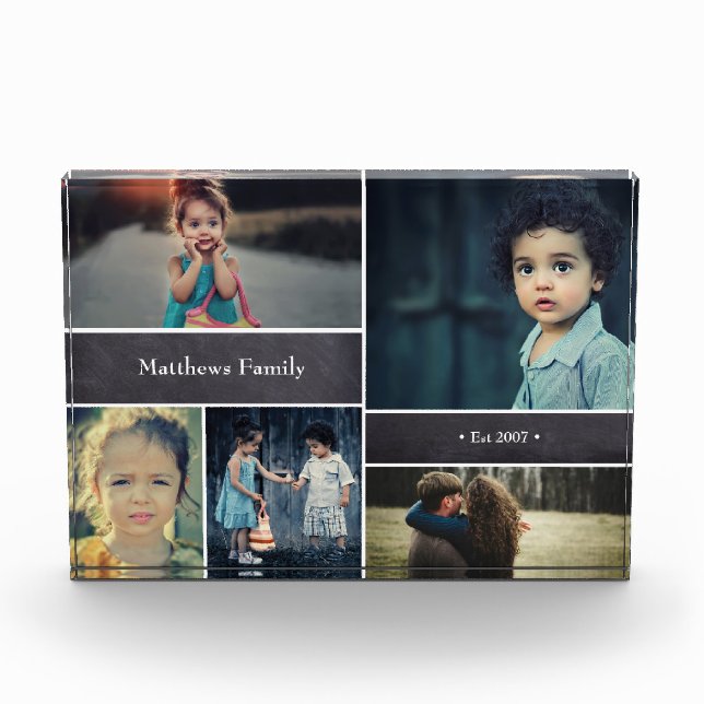 Personalized Family Name, 5 Photo Collage Block (Front)