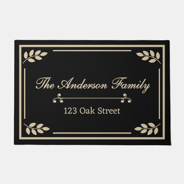 Personalized Family Name & Address Doormat • Black (Front)