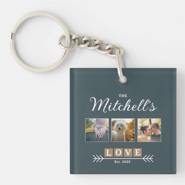 Personalized Family Name and Year Photo  Keychain (Front)