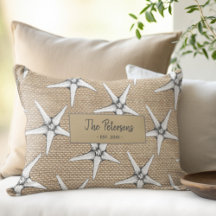 Personalized family name beach house lumbar pillow