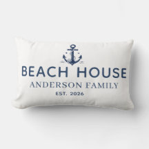 Personalized Family Name Beach House Throw Pillow