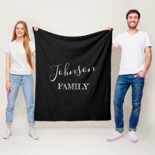 Personalized Family Name Black Fleece Blanket