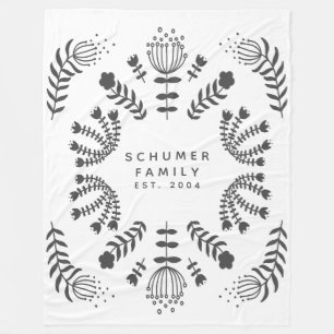 Personalized Family Name Black White Scandi Folk Fleece Blanket