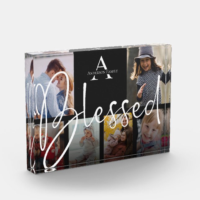 Personalized Family Name Blessed Photo Collage Block (Left)