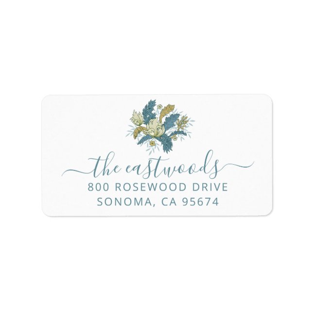 Personalized Family Name Blue Floral  Label (Front)