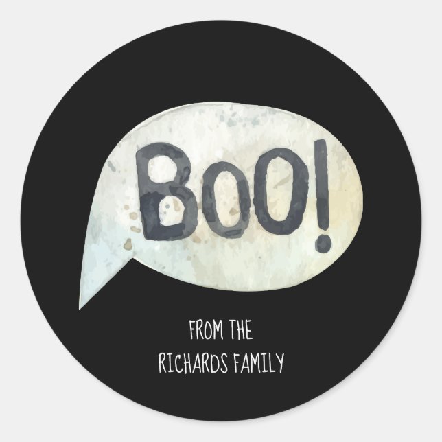 Personalized Family Name Boo Halloween Classic Round Sticker (Front)