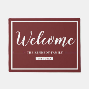 Personalized Family Name Burgundy Welcome Doormat