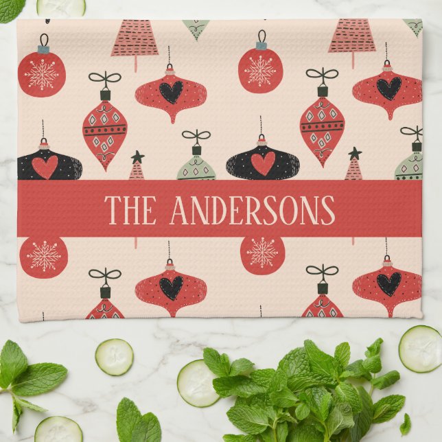 Personalized Family Name Christmas Pattern Kitchen Towel (Folded)
