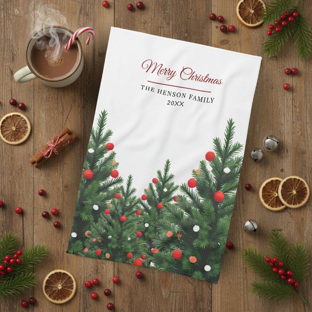 Personalized Family Name Christmas Tree Kitchen Towel (Creator Uploaded)