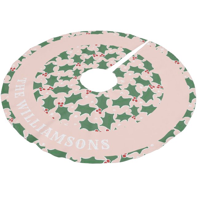personalized family name christmas tree skirt (Angled)