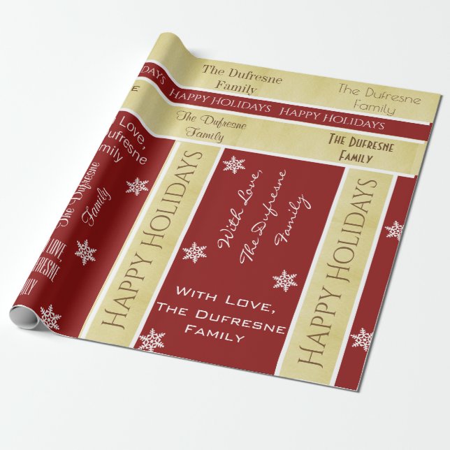 Personalized Family Name Christmas Wrapping Paper (Unrolled)