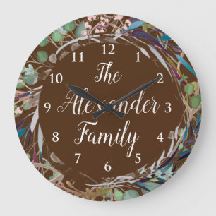 Personalized Family Name Clock Elegant Wreath
