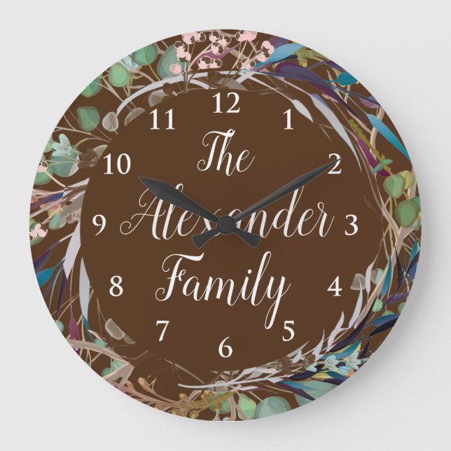 Personalized Family Name Clock Elegant Wreath (Front)