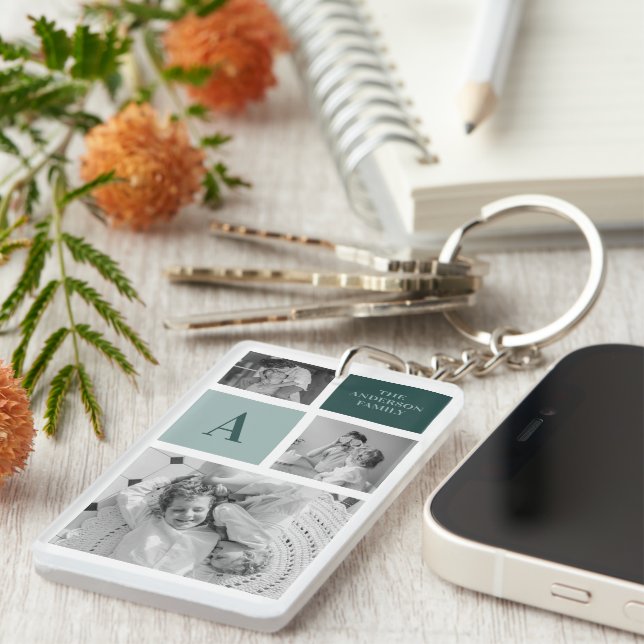 Personalized Family Name Collage Photo Gift Keychain (Front Right)