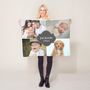 Personalized Family Name Crest Photo collage Fleece Blanket