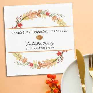 Personalized Family Name Custom Fall Thanksgiving Napkin