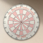 Personalized Family Name Custom Pink Game Room Dartboard<br><div class="desc">Add a pop of personality to your game room with this personalized pink coral dartboard, customized with your family name and established year. The warm coral-pink palette brings a playful, modern twist to a classic dartboard design—perfect for lake houses, beach homes, Palm Springs–inspired spaces, and stylish game rooms. Both functional...</div>