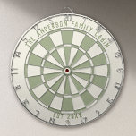 Personalized Family Name Custom Sage Game Room Dartboard<br><div class="desc">Elevate your game room with this personalized sage green dartboard, customized with your family name and established year. The soft, earthy sage palette gives this classic dartboard a calm, modern-rustic feel—perfect for cabins, mountain homes, lake houses, and thoughtfully styled man caves. Designed to be both functional and decorative, it’s a...</div>