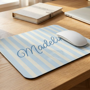 Personalized Family Name Custom White Blue Stripes Mouse Pad