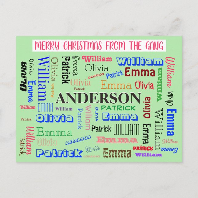 Personalized Family Name Custom Word Cloud Postcard (Front)
