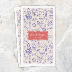 Personalized Family Name Cute Hand Drawn Food Napkin
