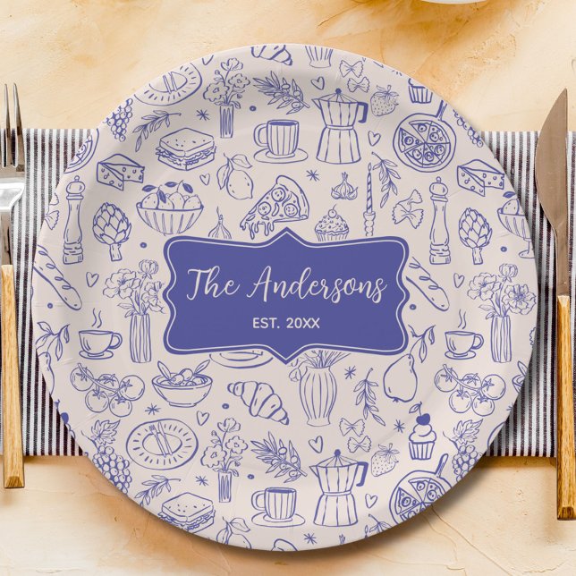 Personalized Family Name Cute Hand Drawn Food Paper Plate (In situ)