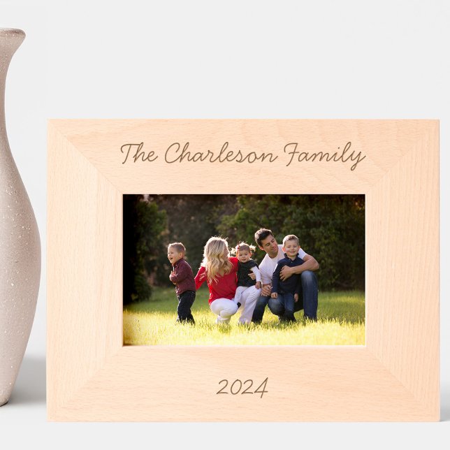 Personalized Family Name Date Etched Frames (Personalized family name and year modern script font etched photo frame)