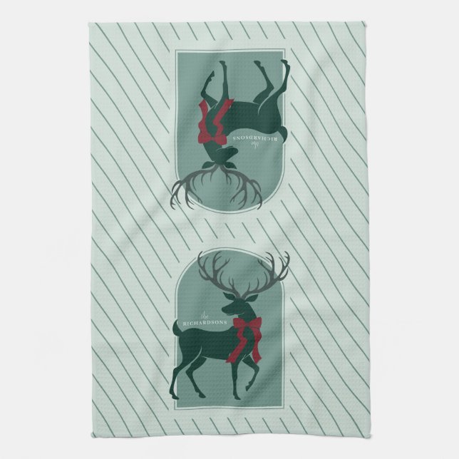 Personalized Family Name Elegant Christmas Kitchen Towel (Vertical)