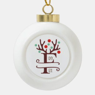 Personalized Family Name "F" Ceramic Ball Christmas Ornament