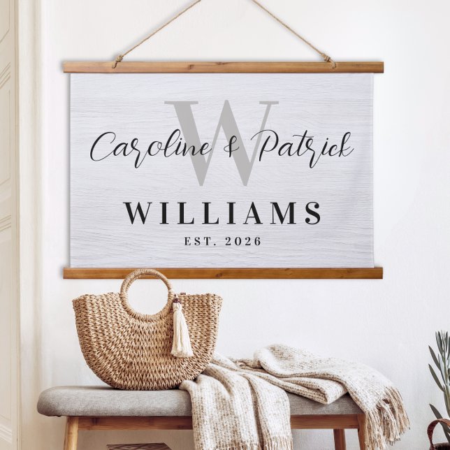 Personalized Family Name Framed Fabric Sign Hanging Tapestry (Personalized Family Name Wall Art Sign Custom Initial Established Date Housewarming Gift Home Decor)