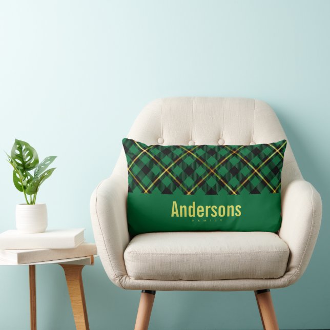 Personalized Family Name Green Buffalo Plaid  Lumbar Pillow (Chair)