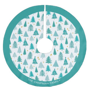 Personalized Family Name Green Teal Christmas Tree Brushed Polyester Tree Skirt