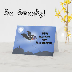 Personalized Family Name Halloween Card Cute Bat