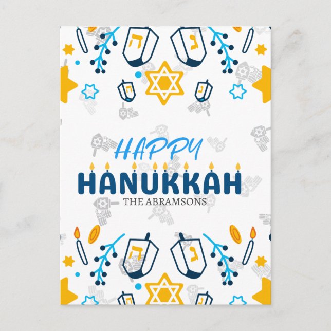 Personalized Family Name Happy Hanukkah Holiday Postcard (Front)