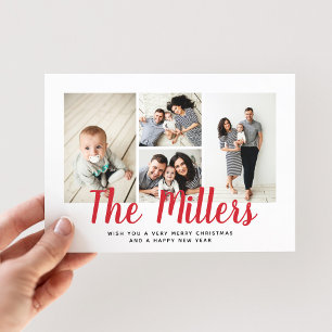 Personalized Family Name Holiday 4 Photo Collage Card