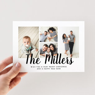 Personalized Family Name Holiday 4 Photo Collage Card