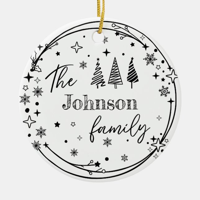 Personalized Family Name Holiday Keepsake Ceramic Ornament (Front)
