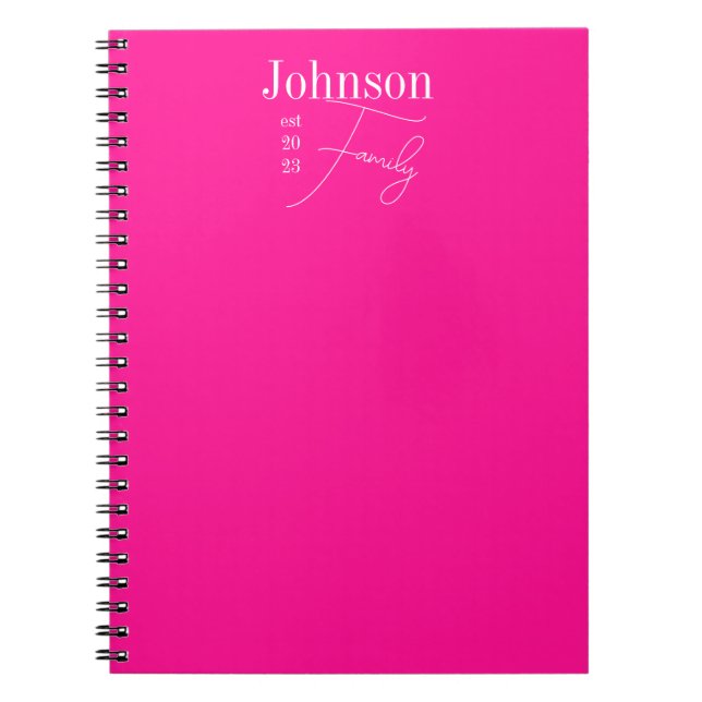 Personalized Family Name Hot Pink Notebook (Front)