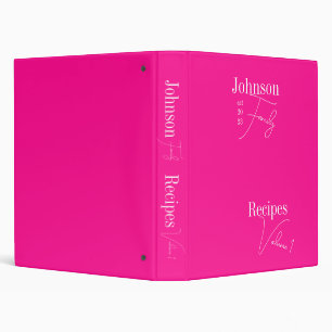 Personalized Family Name Hot Pink Recipe Book Binder