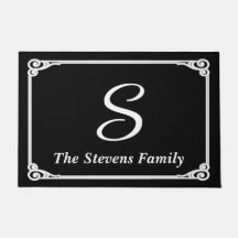 Personalized Family Name & Initial Doormat • Black