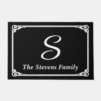 Personalized Family Name & Initial Doormat • Black