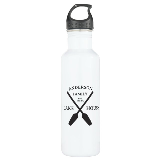 Personalized Family Name Lake House  710 Ml Water Bottle (Front)