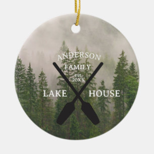 Personalized Family Name Lake House  Ceramic Ornament