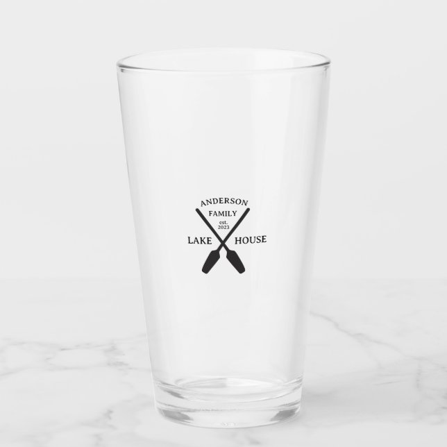 Personalized Family Name Lake House  Glass (Front)