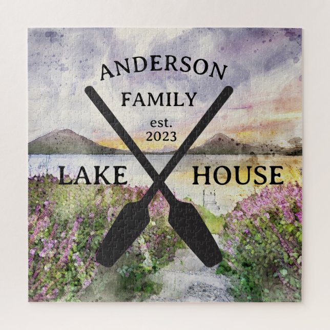 Personalized Family Name Lake House  Jigsaw Puzzle (Vertical)
