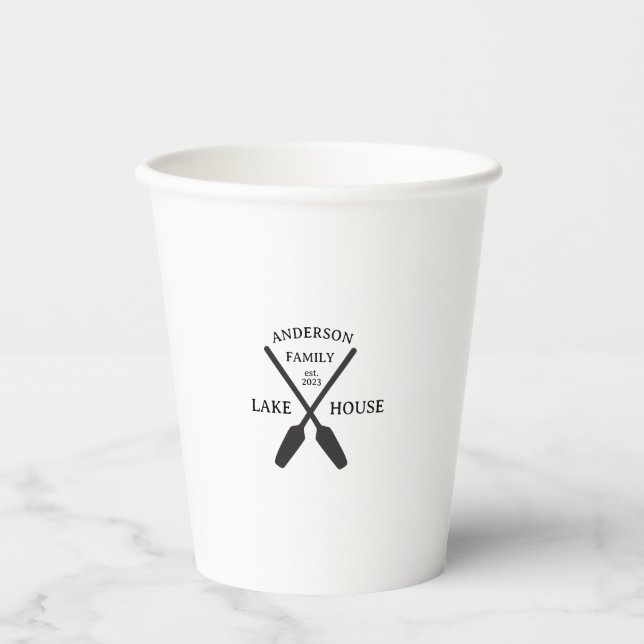 Personalized Family Name Lake House  Paper Cups (Front)
