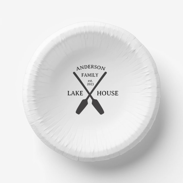 Personalized Family Name Lake House  Paper Plate (Front)