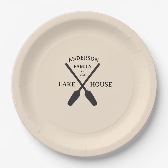 Personalized Family Name Lake House  Paper Plate (Front)