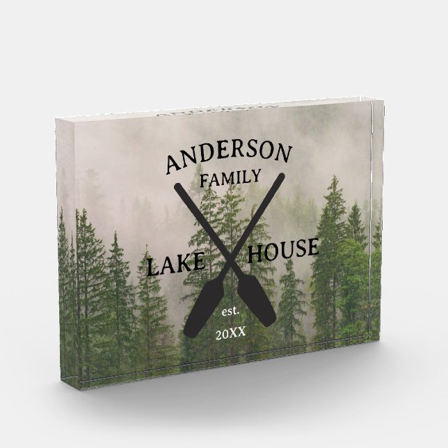Personalized Family Name Lake House  Photo Block (Left)