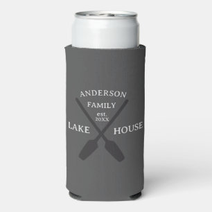 Personalized Family Name Lake House  Seltzer Can Cooler